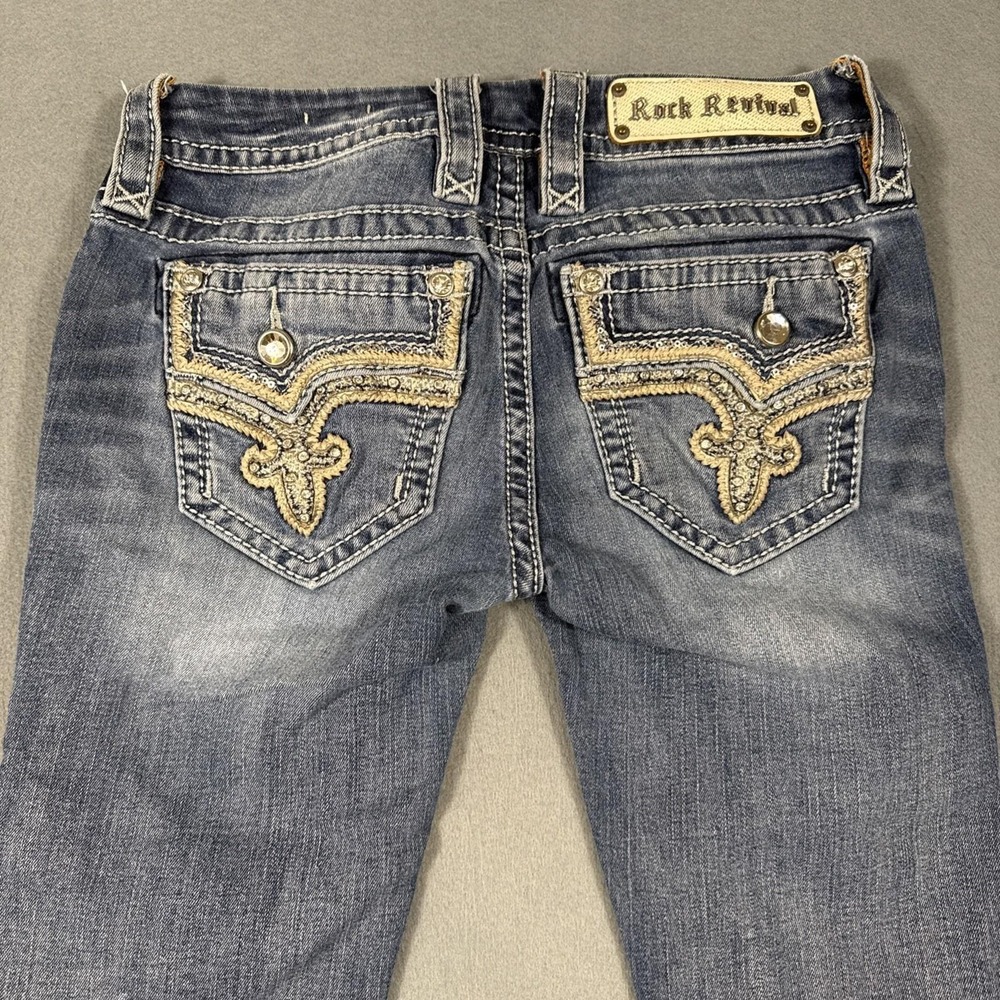 Rock Revival betty straight jeans womens 25  distressed embelished thick stitch